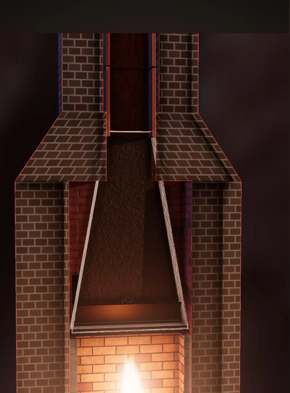 An illustration of the smoke chamber above a fireplace opening
